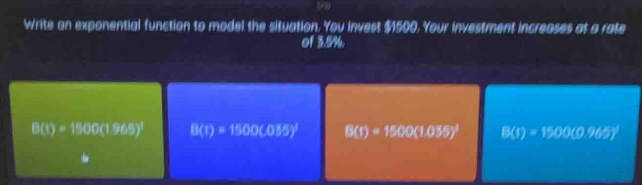 write an exponential function to model the situation. you invest $1500.…