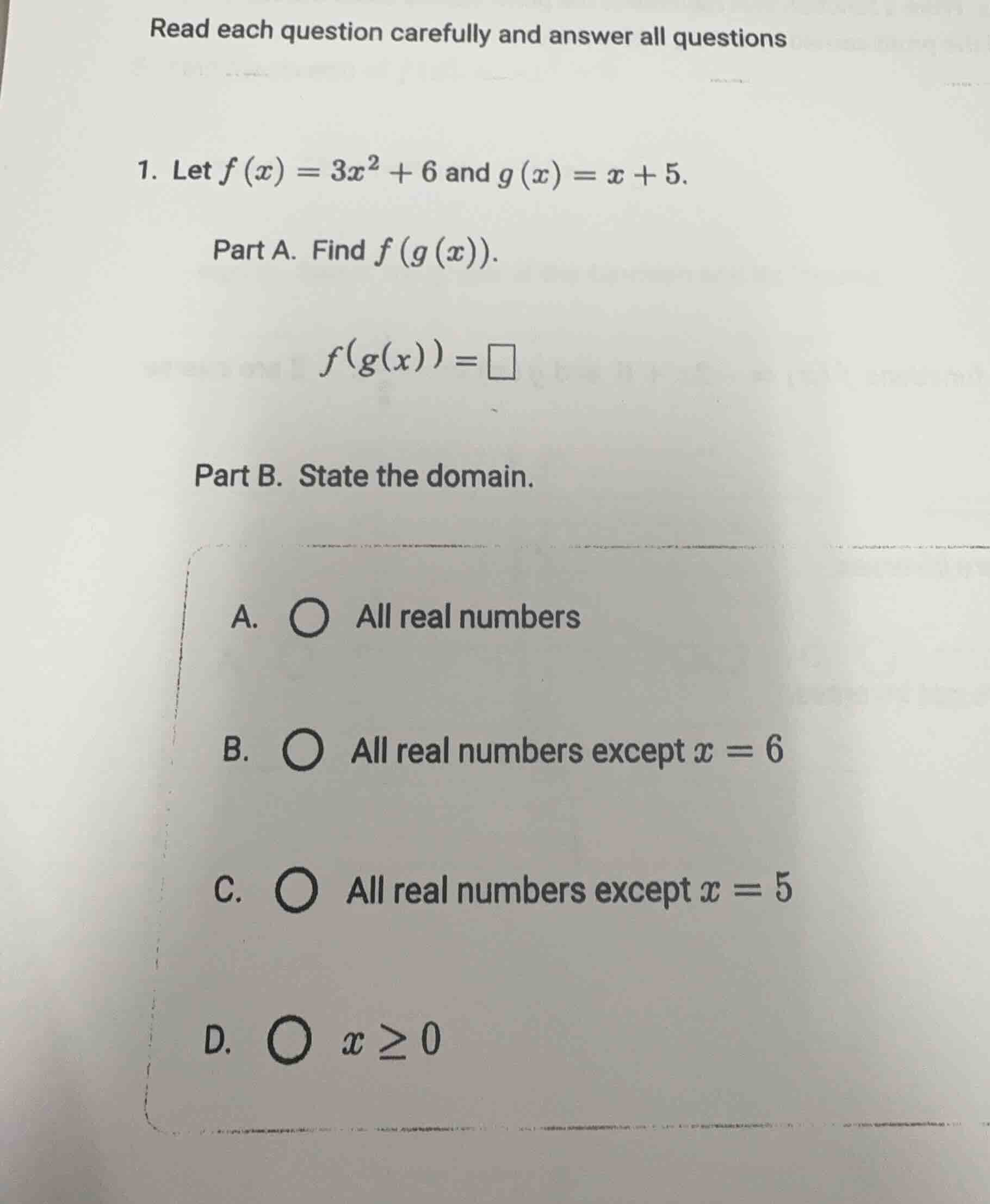 read each question carefully and answer all questions 1. let $f(x) = 3x…