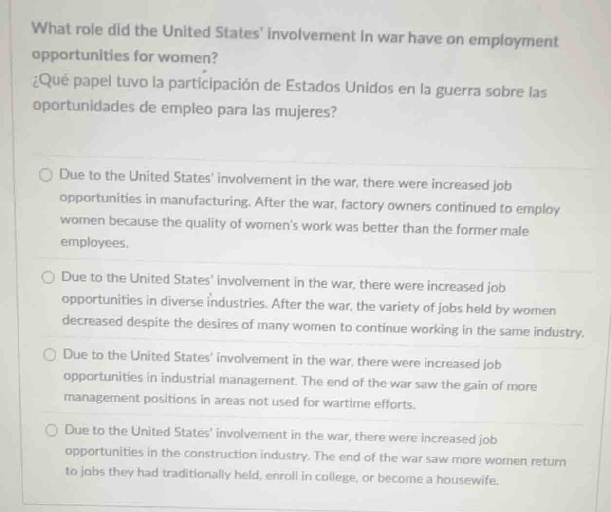 what role did the united states involvement in war have on employment o…