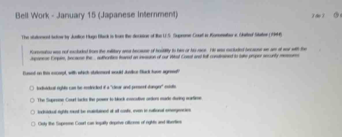 bell work - january 15 (japanese internment) the statement below by jus…