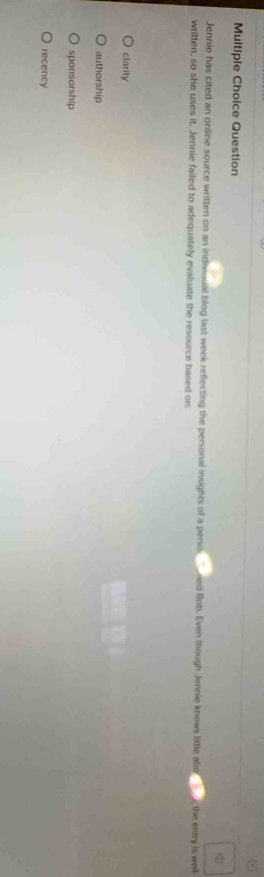 multiple choice question jennie has cited an online source written on a…