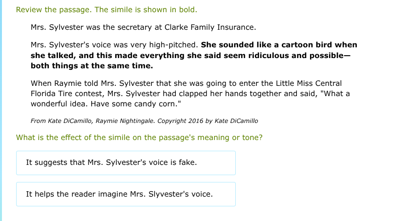 review the passage. the simile is shown in bold. mrs. sylvester was the…