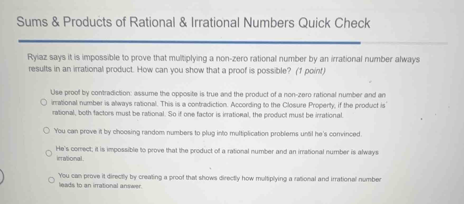 sums & products of rational & irrational numbers quick check ryiaz says…