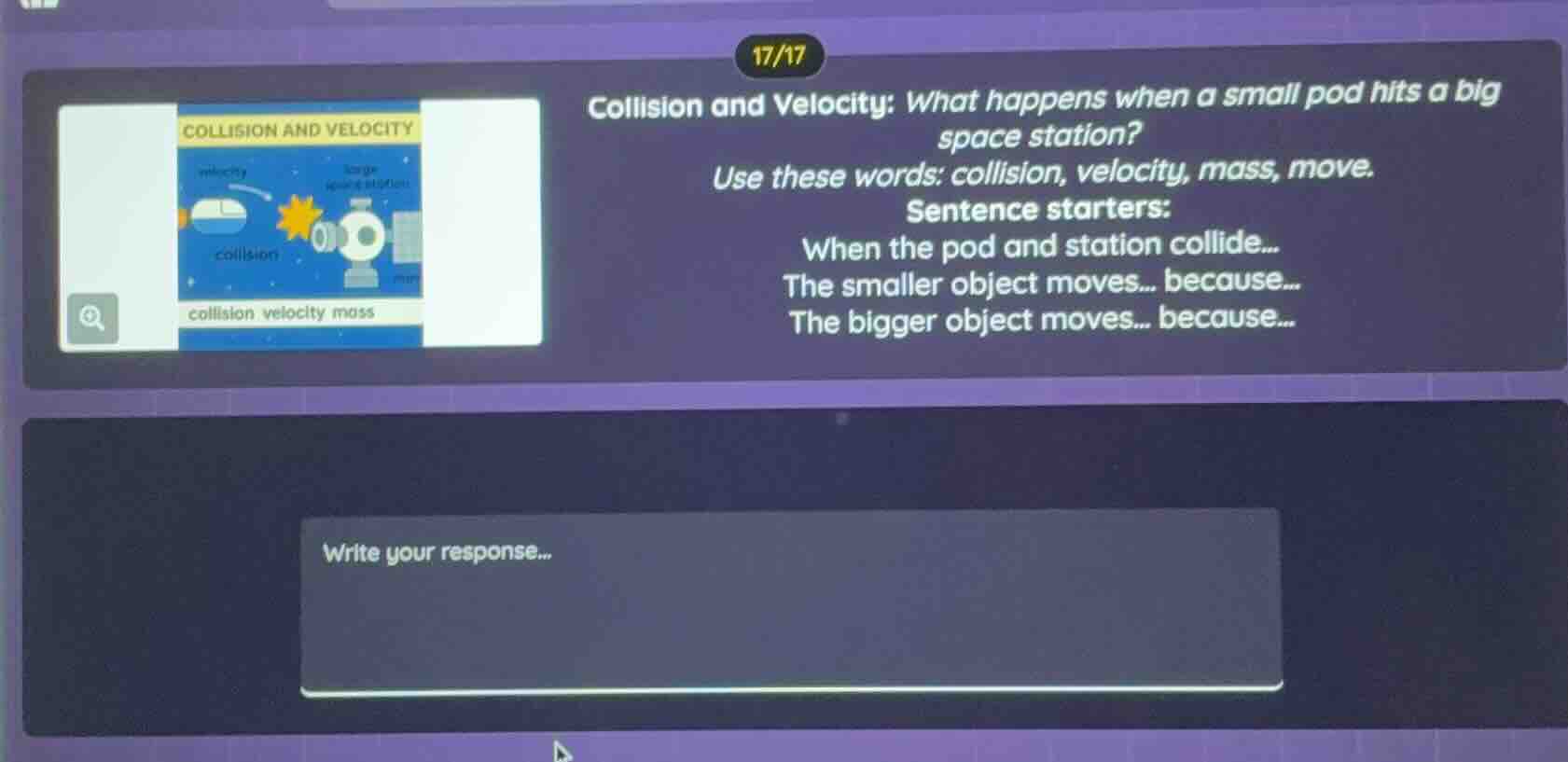 collision and velocity: what happens when a small pod hits a big space …