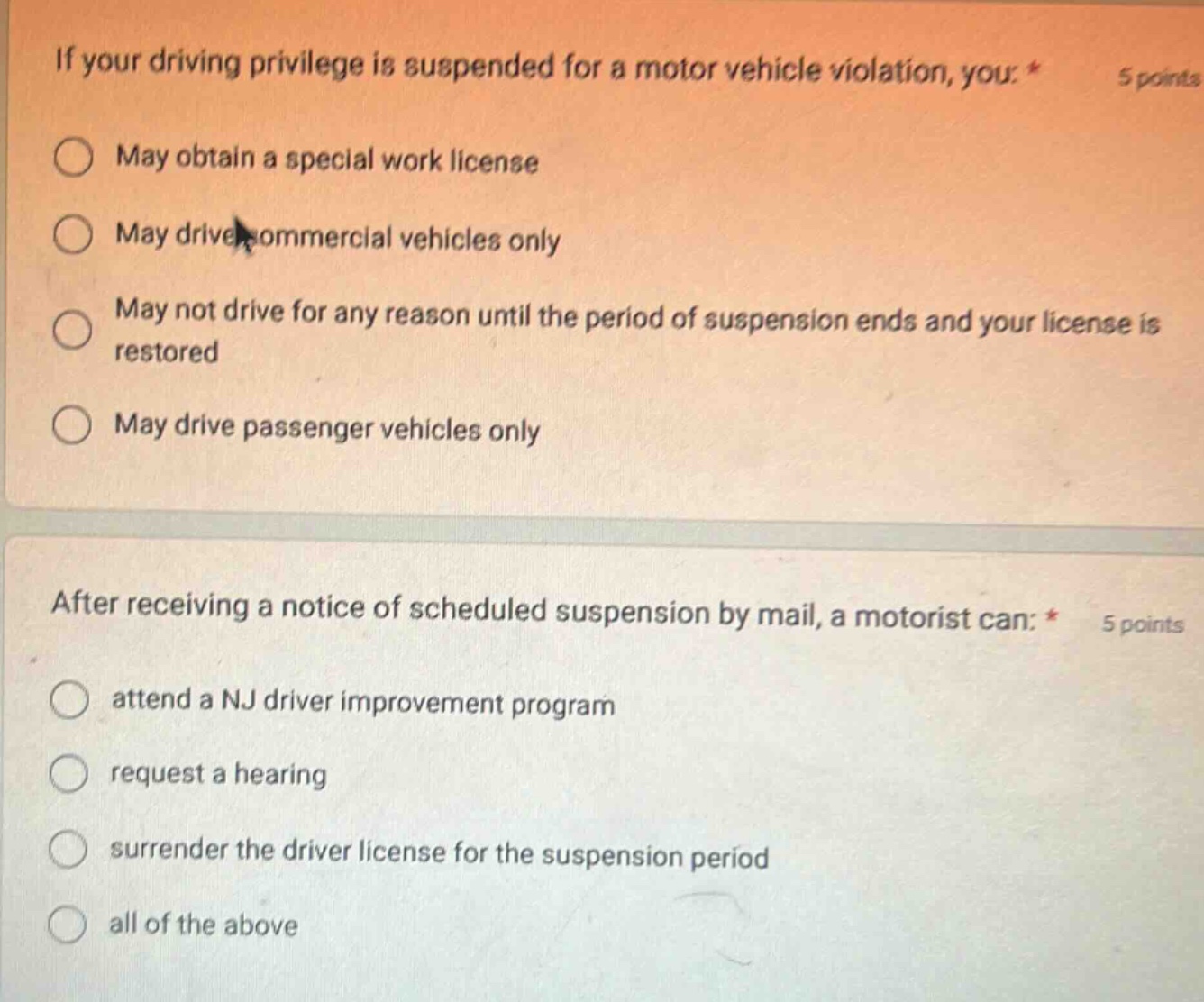 if your driving privilege is suspended for a motor vehicle violation, y…