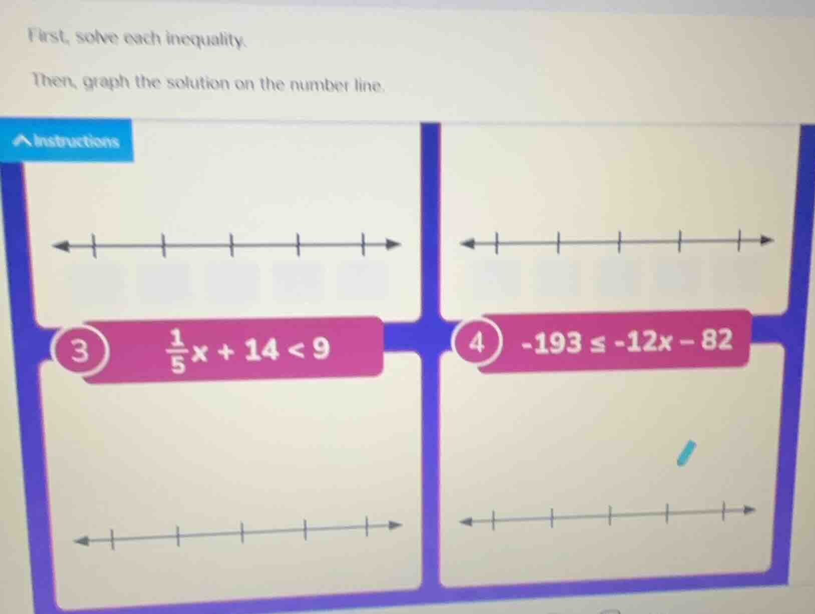 first, solve each inequality. then, graph the solution on the number li…