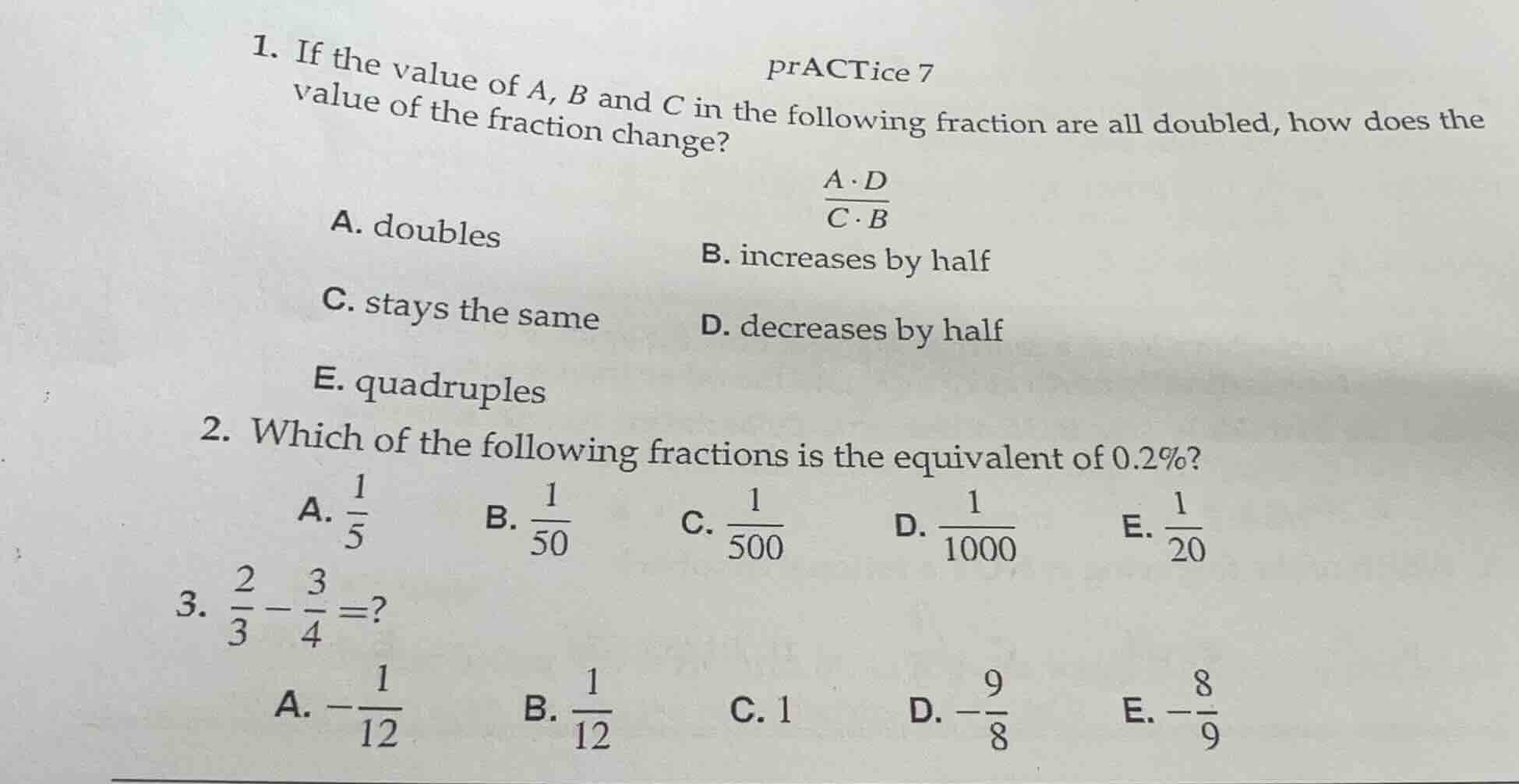 practice 7 1. if the value of a, b and c in the following fraction are …