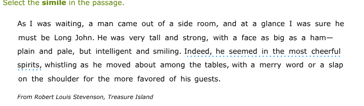 select the simile in the passage. as i was waiting, a man came out of a…