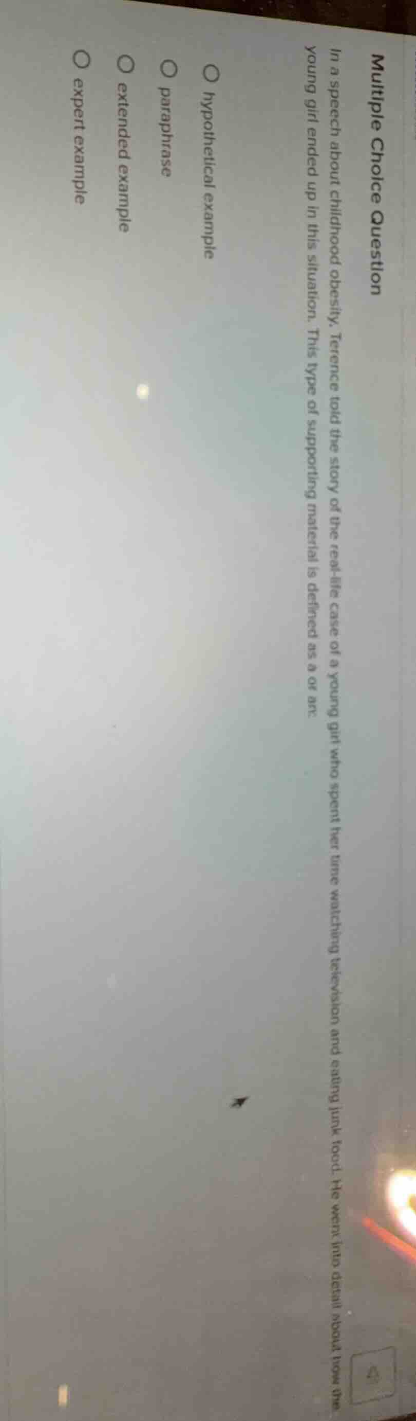 multiple choice question in a speech about childhood obesity, terence t…