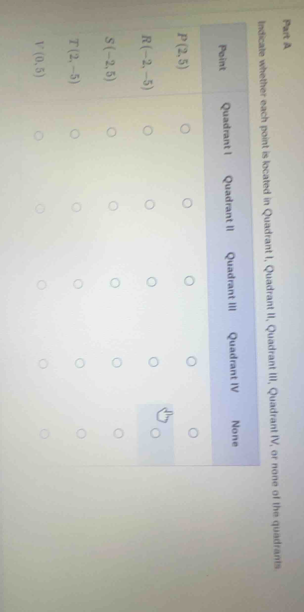 part a indicate whether each point is located in quadrant i, quadrant i…