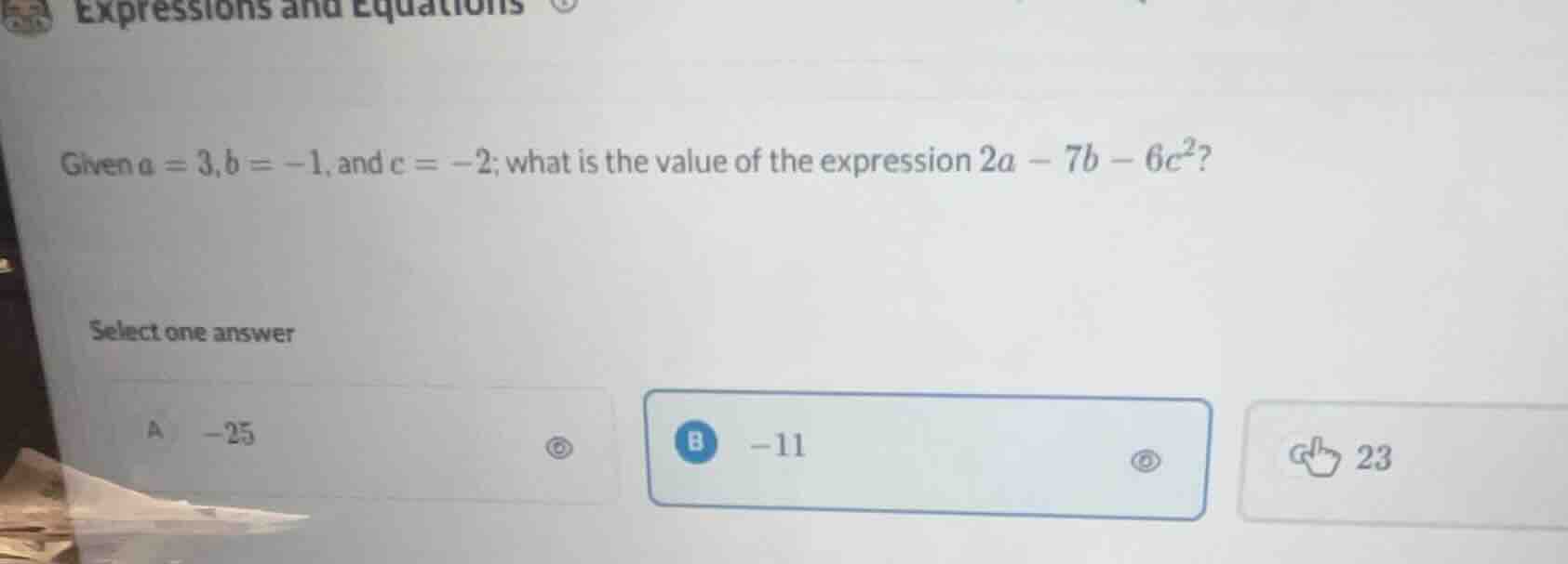 expressions and equations given a = 3, b = -1, and c = -2; what is the …