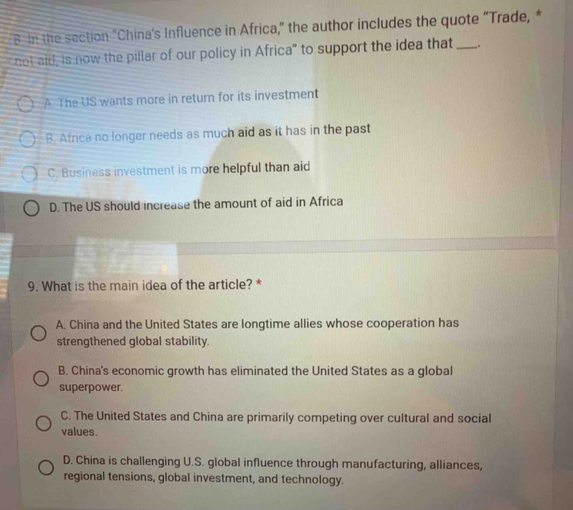 8 in the section \china’s influence in africa,\ the author includes the…