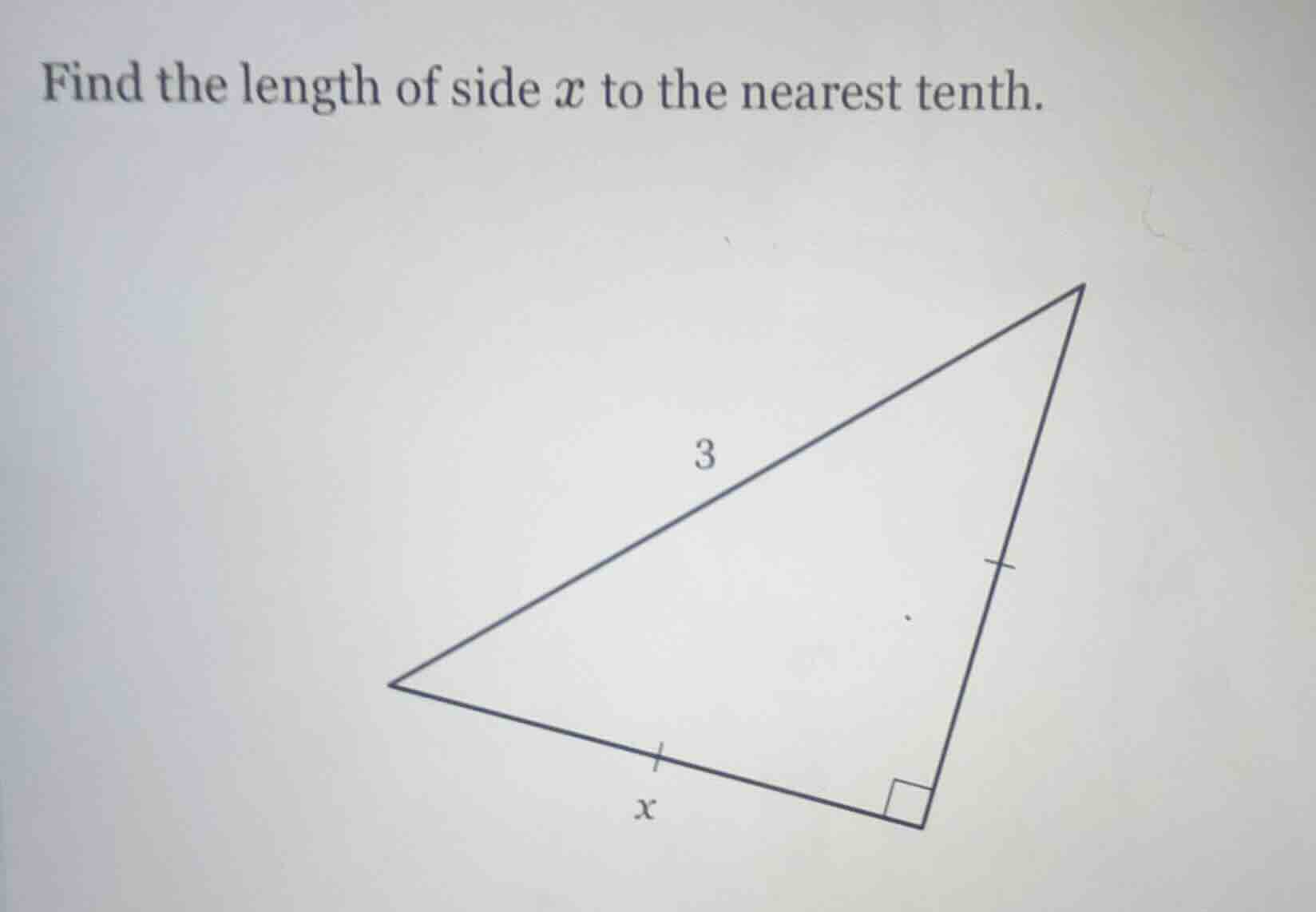 find the length of side $x$ to the nearest tenth. triangle image: right…