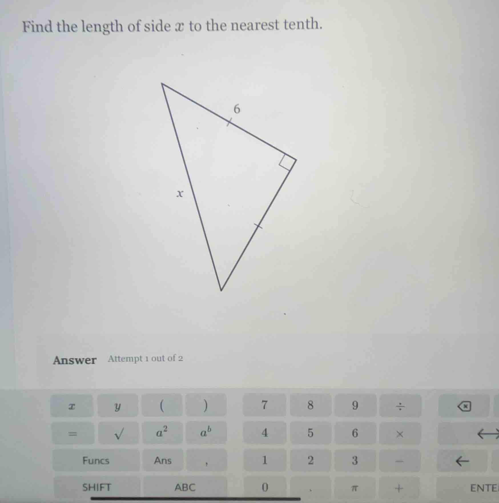 find the length of side x to the nearest tenth.