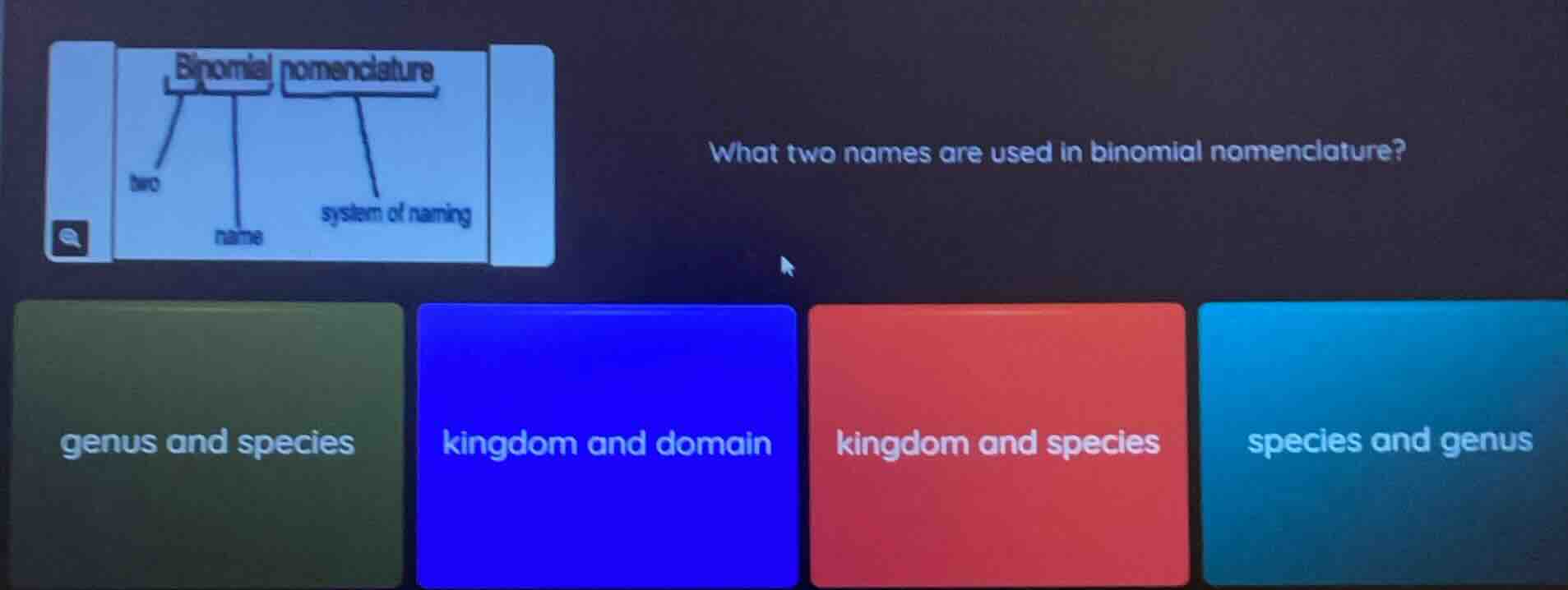 what two names are used in binomial nomenclature? options: genus and sp…