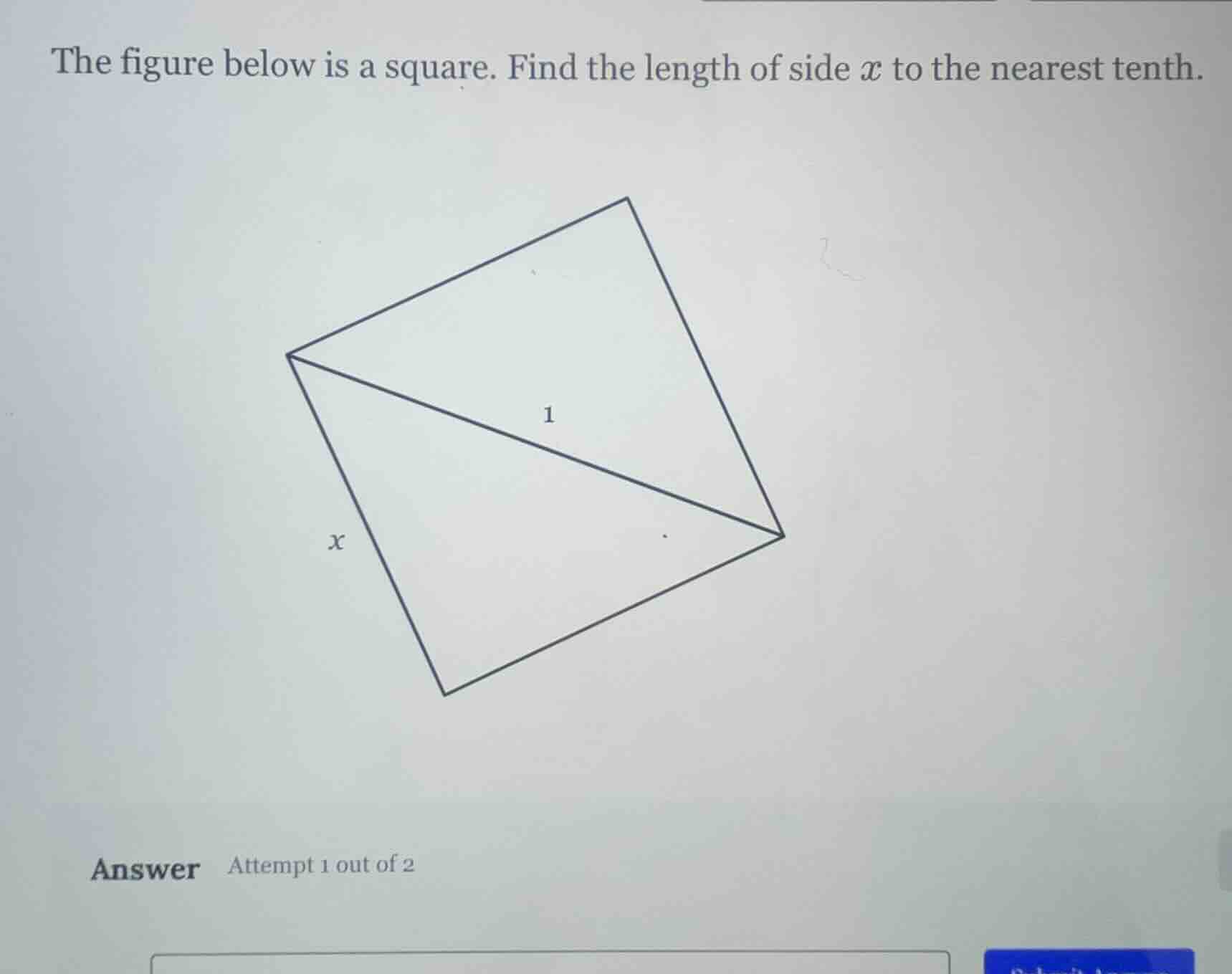the figure below is a square. find the length of side $x$ to the neares…