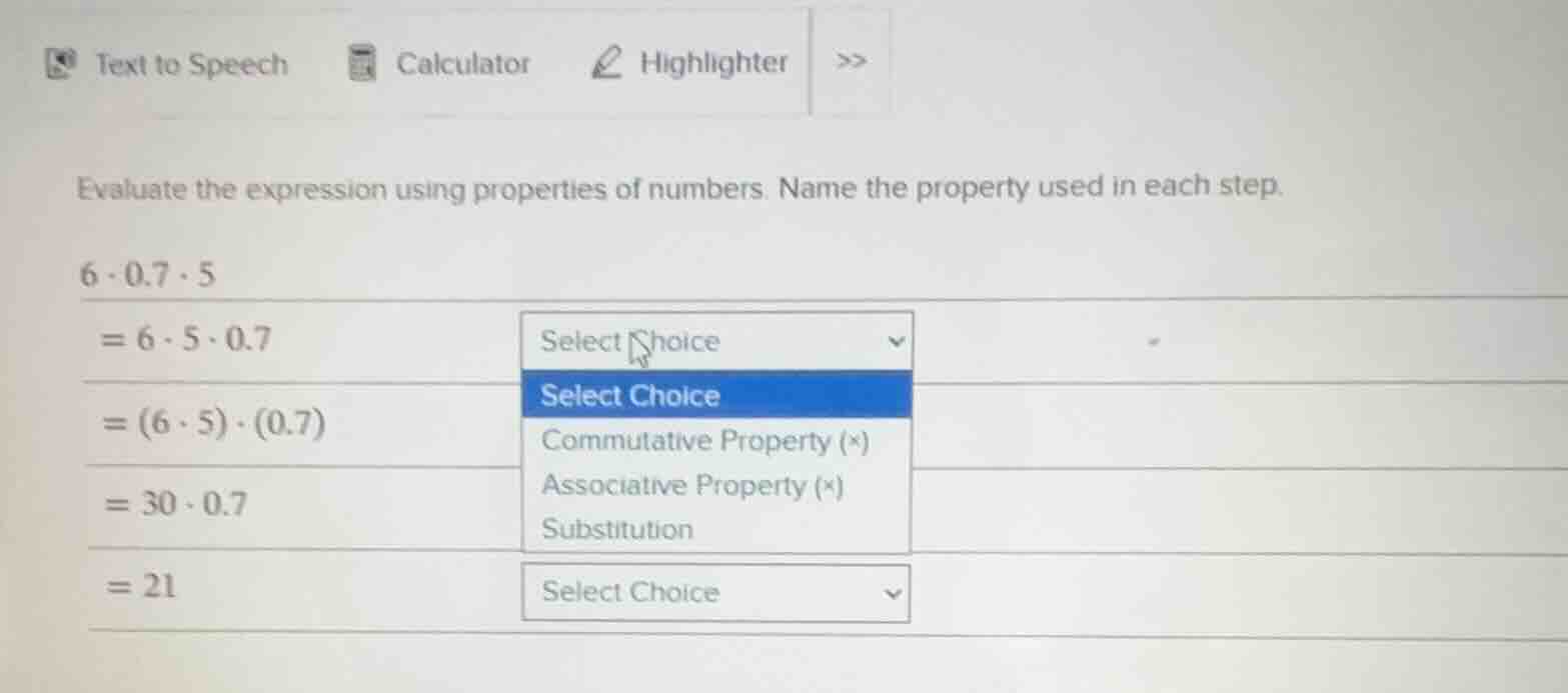 evaluate the expression using properties of numbers. name the property …