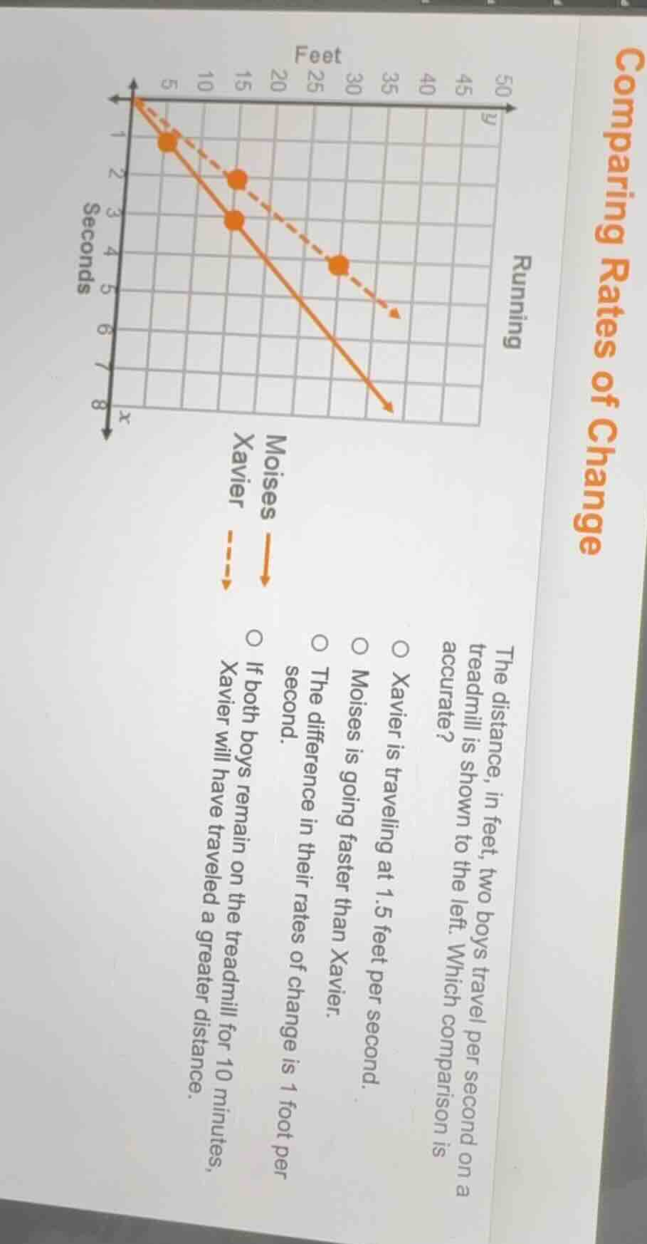 comparing rates of change the distance, in feet, two boys travel per se…
