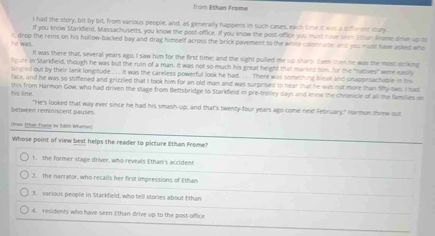 from ethan frome i had the story, bit by bit, from various people, and,…
