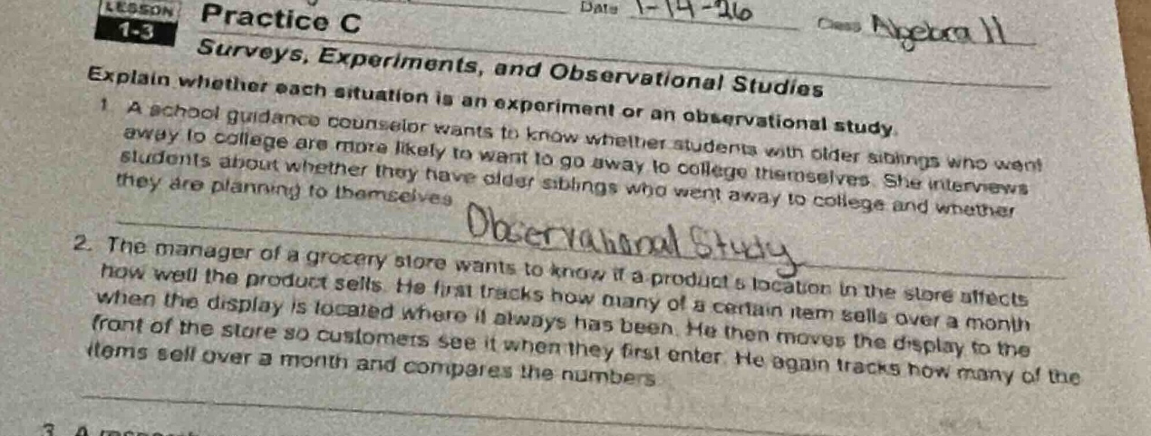 lesson 1-3 practice c surveys, experiments, and observational studies d…