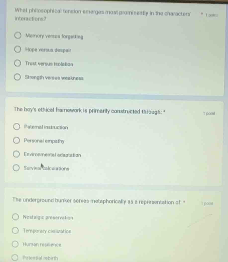 what philosophical tension emerges most prominently in the characters i…