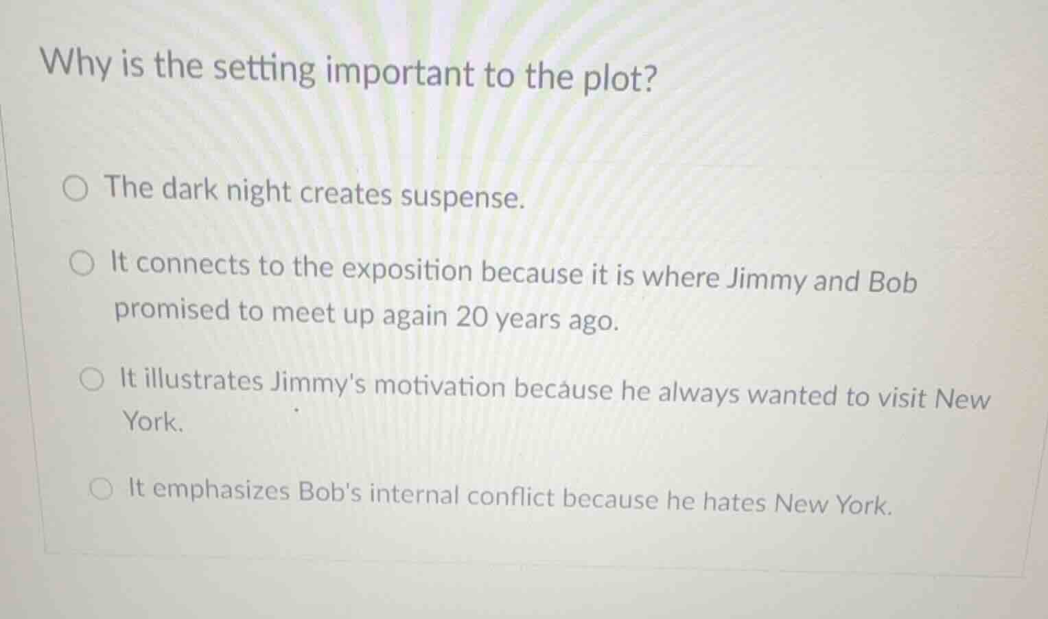 why is the setting important to the plot? the dark night creates suspen…