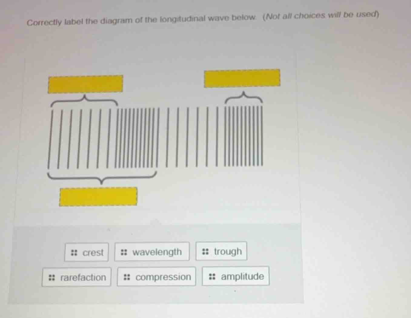 correctly label the diagram of the longitudinal wave below. (not all ch…