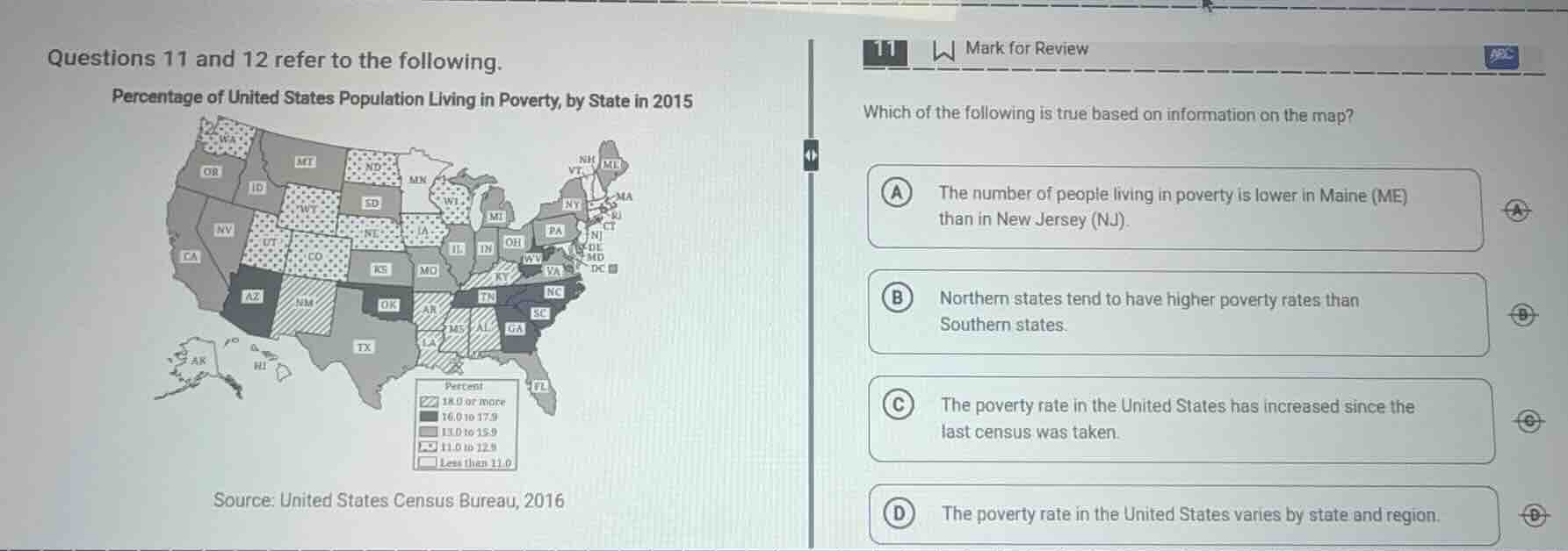 questions 11 and 12 refer to the following. percentage of united states…
