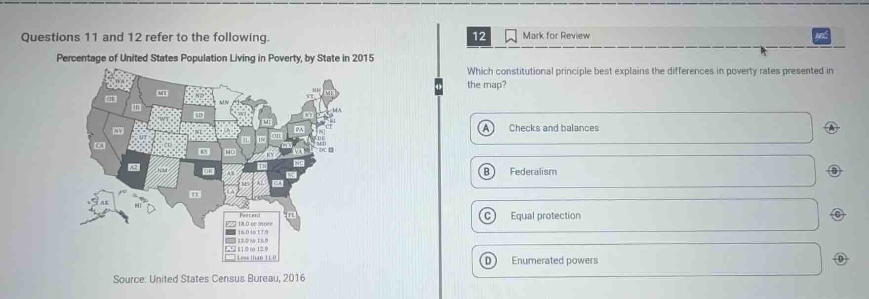 questions 11 and 12 refer to the following. percentage of united states…