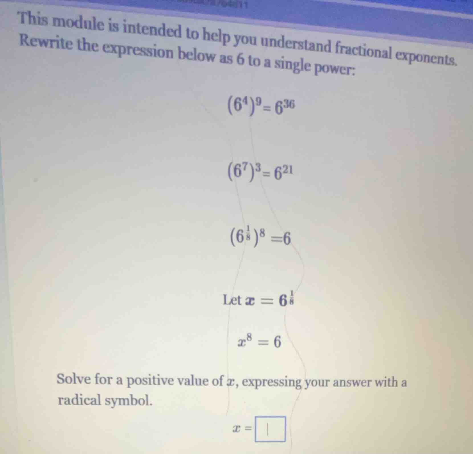 this module is intended to help you understand fractional exponents. re…