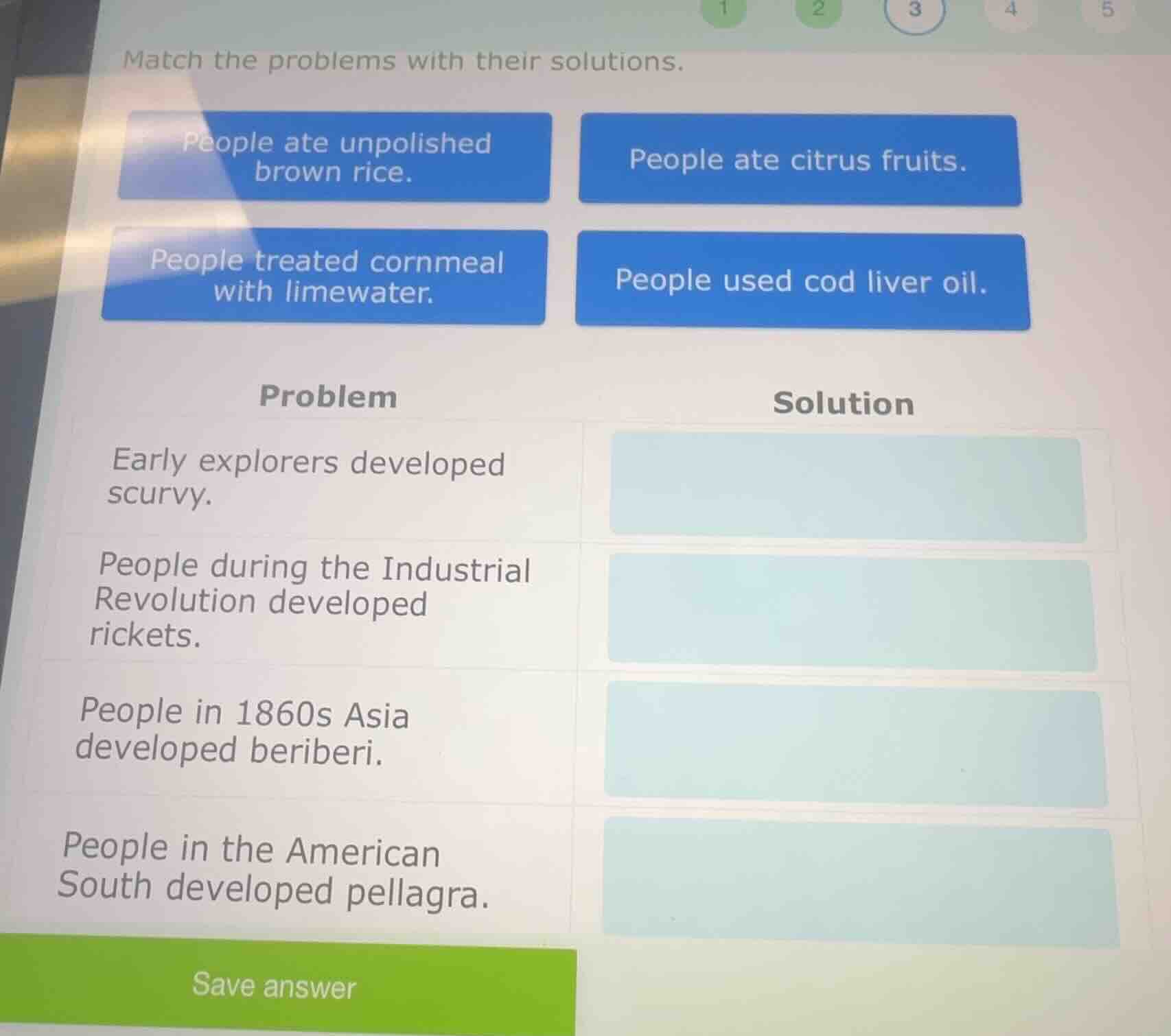 match the problems with their solutions. people ate unpolished brown ri…