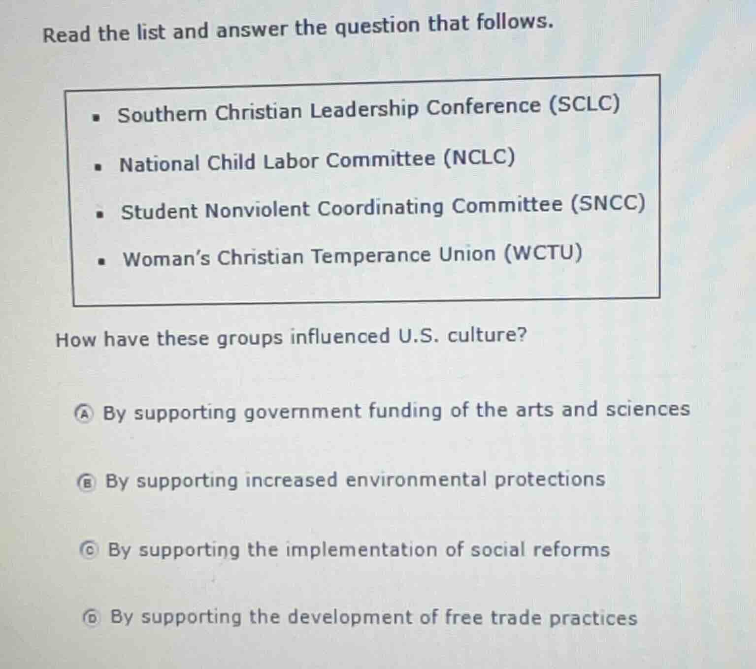 read the list and answer the question that follows. - southern christia…