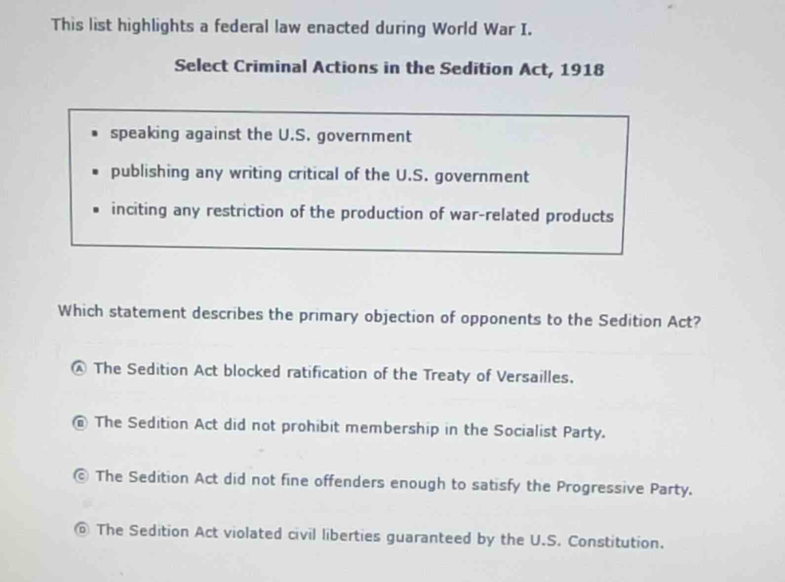 this list highlights a federal law enacted during world war i. select c…