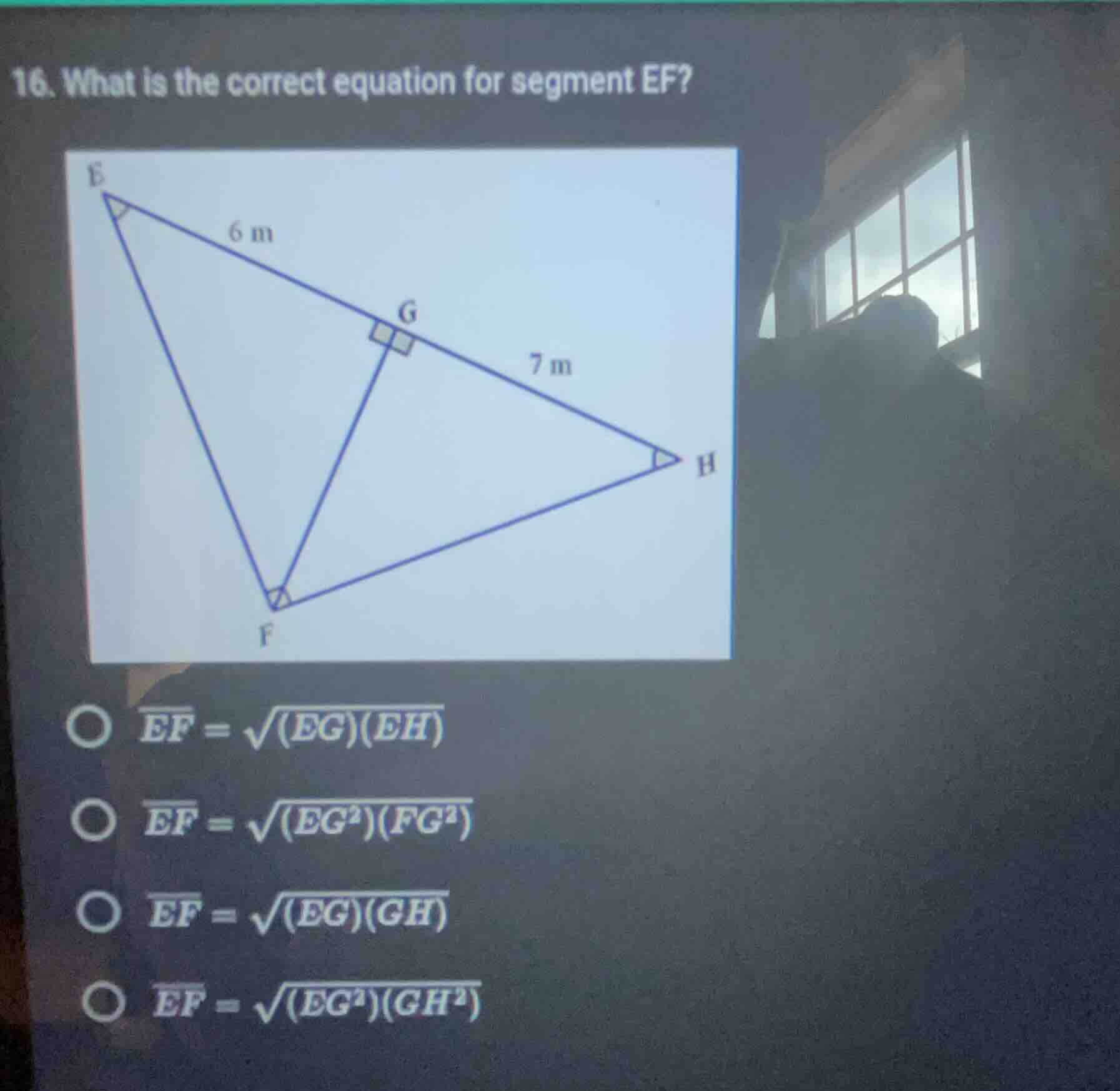 16. what is the correct equation for segment ef? options: $overline{ef}…