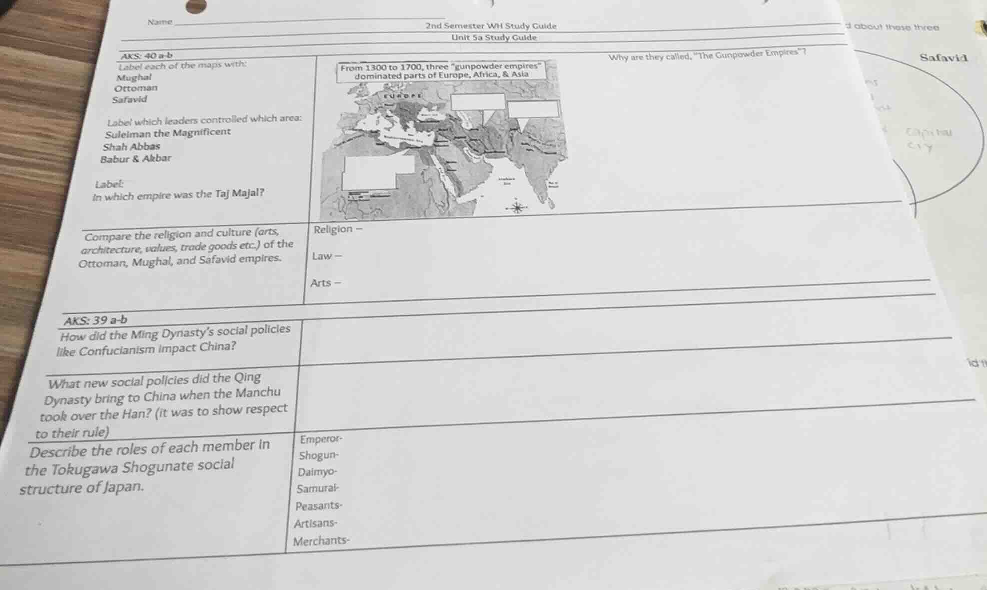 name 2nd semester wh study guide unit 5a study guide aks: 40 a-b label …