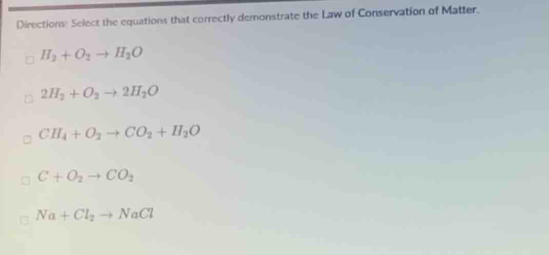 directions: select the equations that correctly demonstrate the law of …