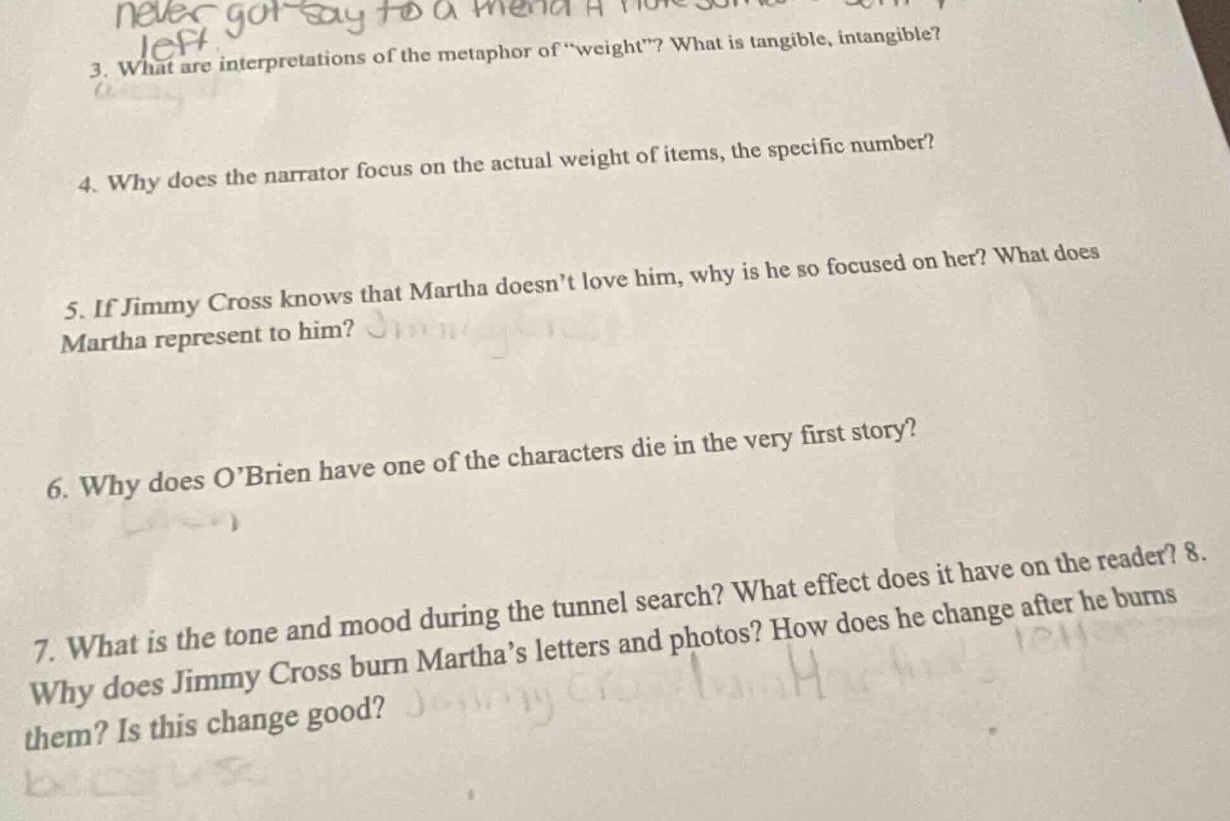 3. what are interpretations of the metaphor of \weight\? what is tangib…