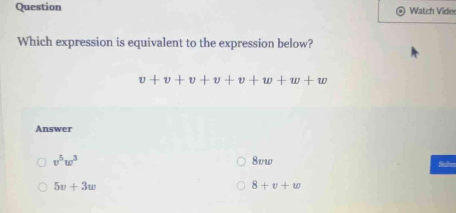 question which expression is equivalent to the expression below? ( v + …