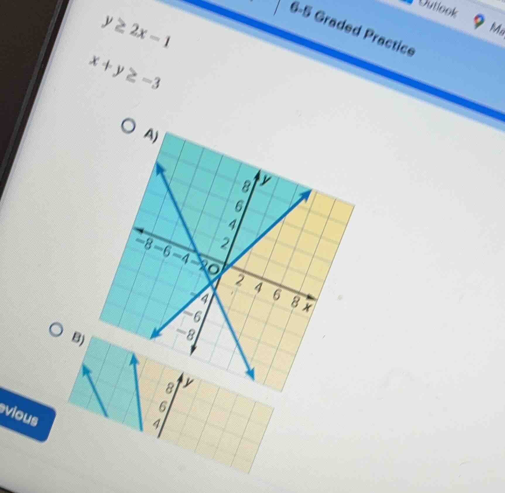 y ≥ 2x - 1 x + y ≥ -3 o a) graph a o b) graph b