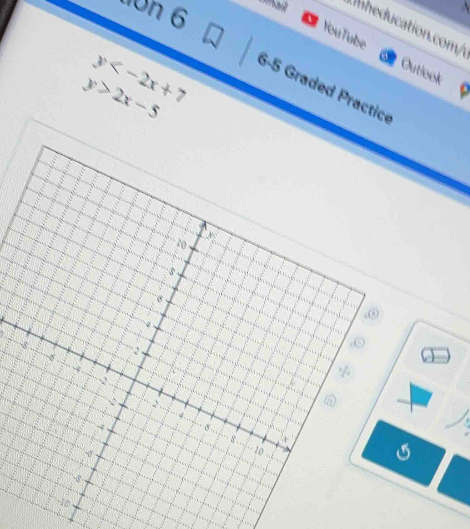 y < -2x + 7\ y > 2x - 5