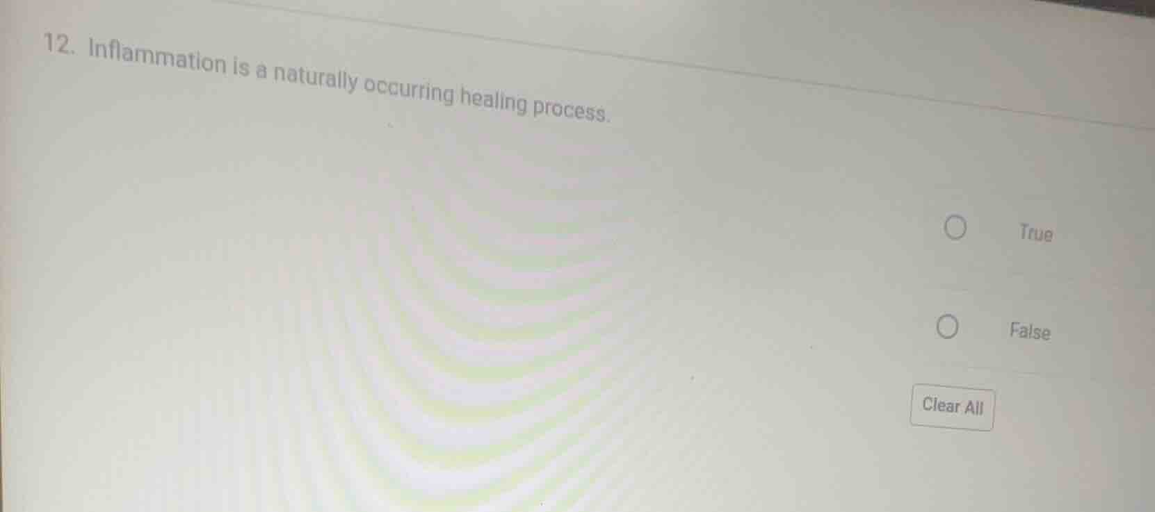 12. inflammation is a naturally occurring healing process. true false c…