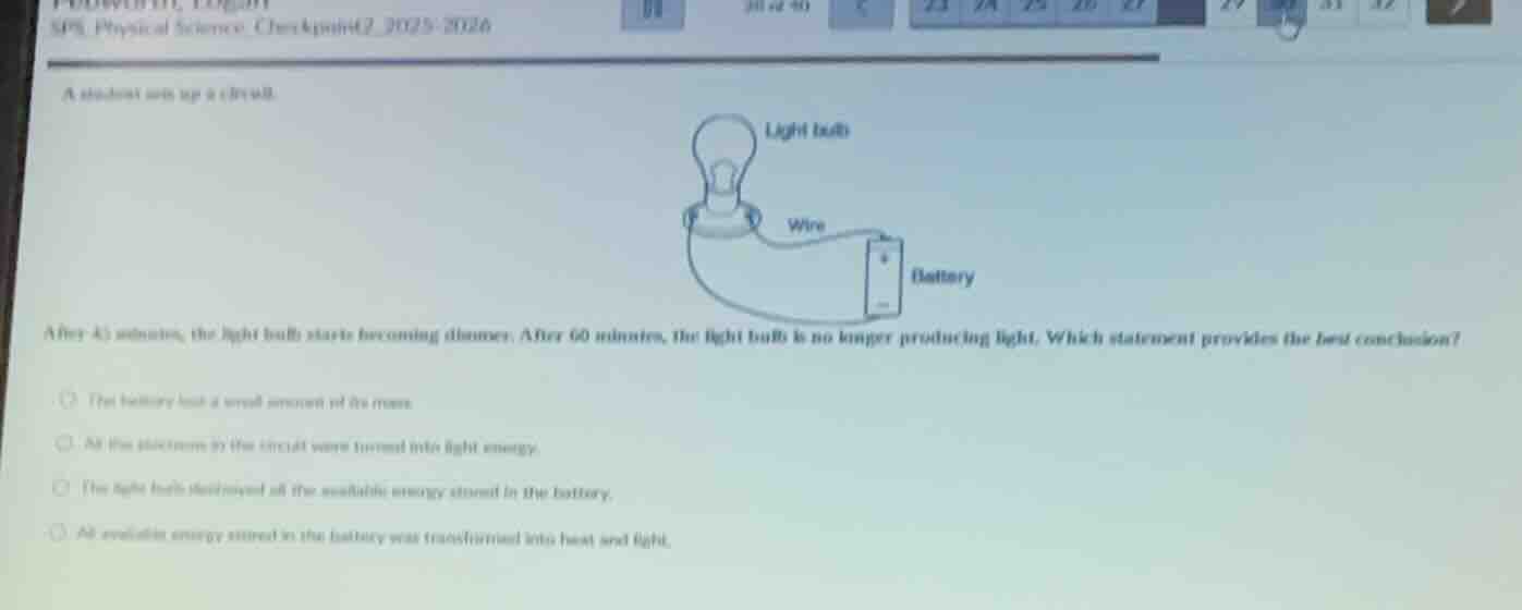sp8 physical science checkpoint2 2025 - 2026 a student sets up a circui…