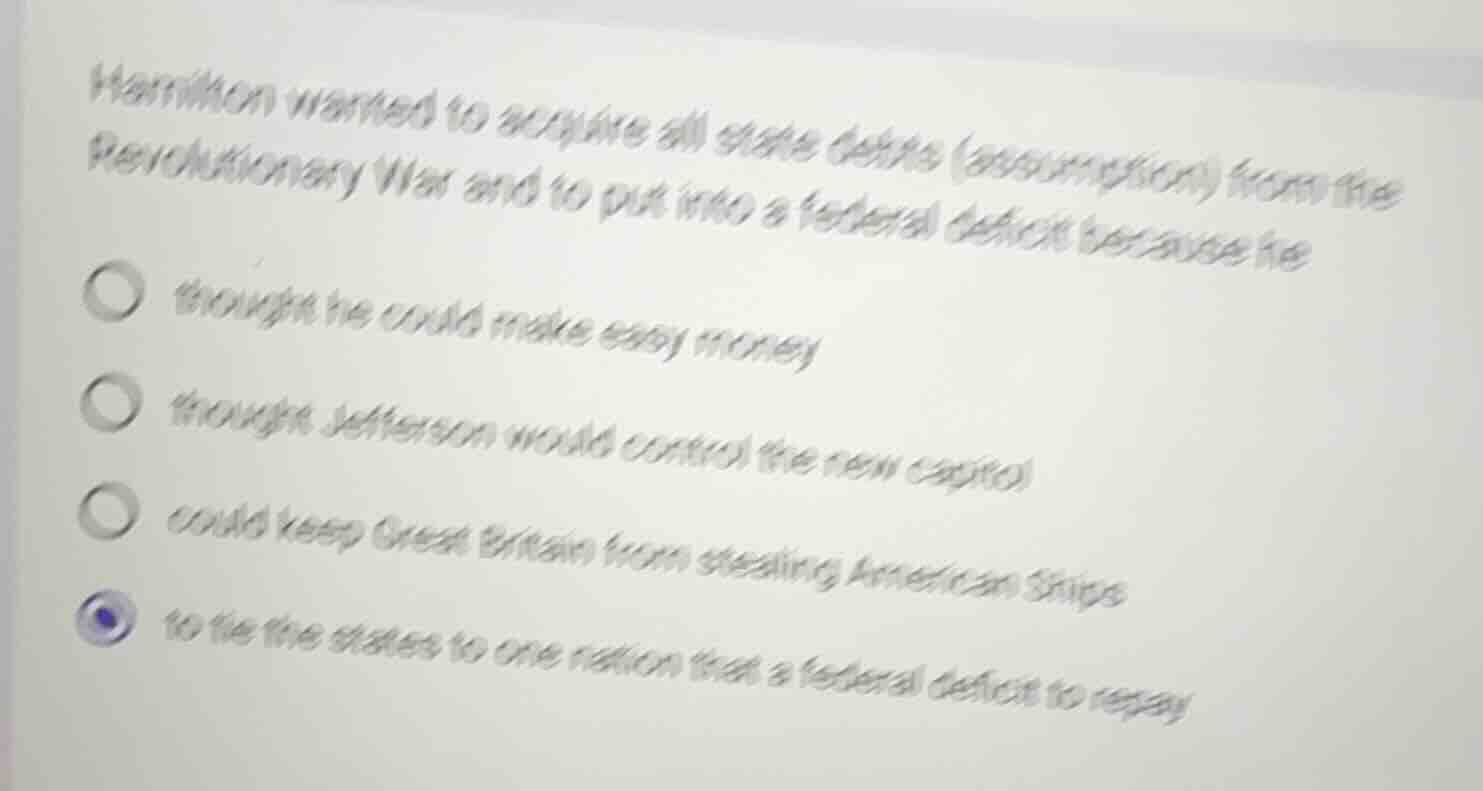 hamilton wanted to acquire all state debts (assumption) from the revolu…