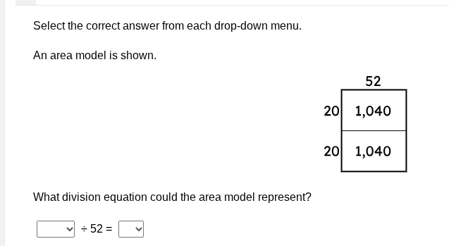 select the correct answer from each drop-down menu. an area model is sh…
