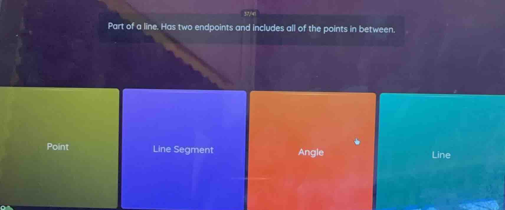 37/41 part of a line. has two endpoints and includes all of the points …