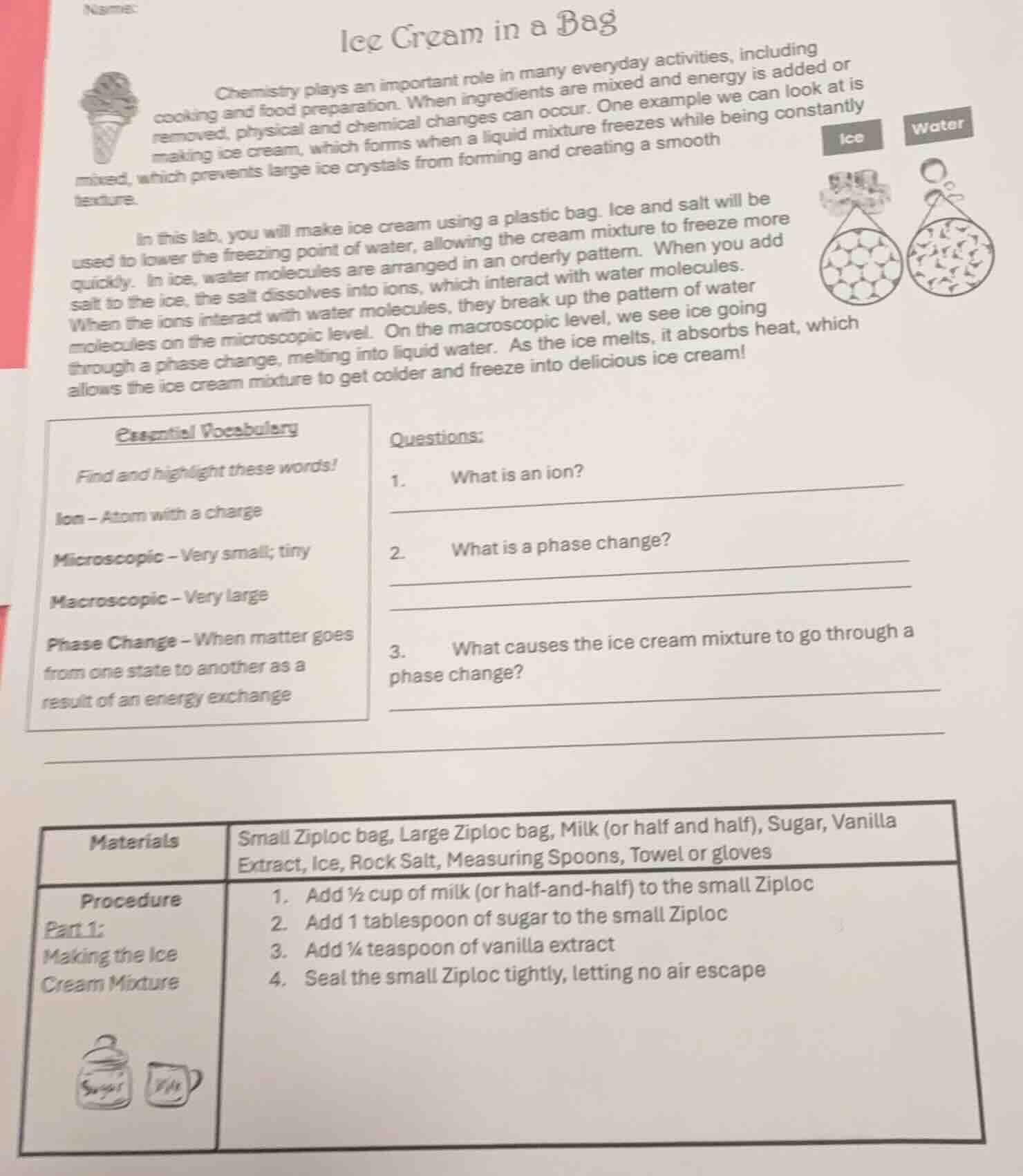 name: ice cream in a bag chemistry plays an important role in many ever…