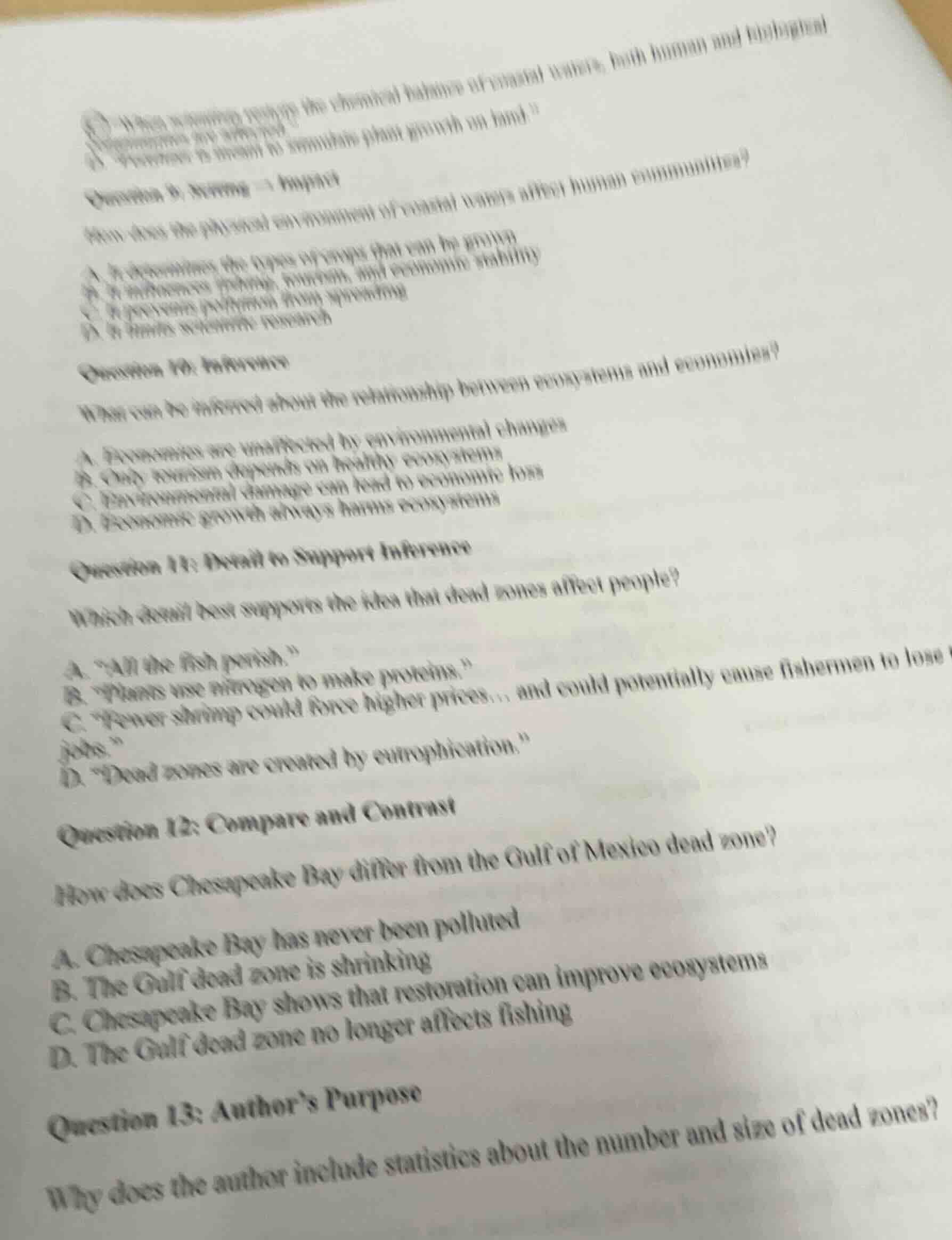question 9: setting → impact how does the physical environment of coast…