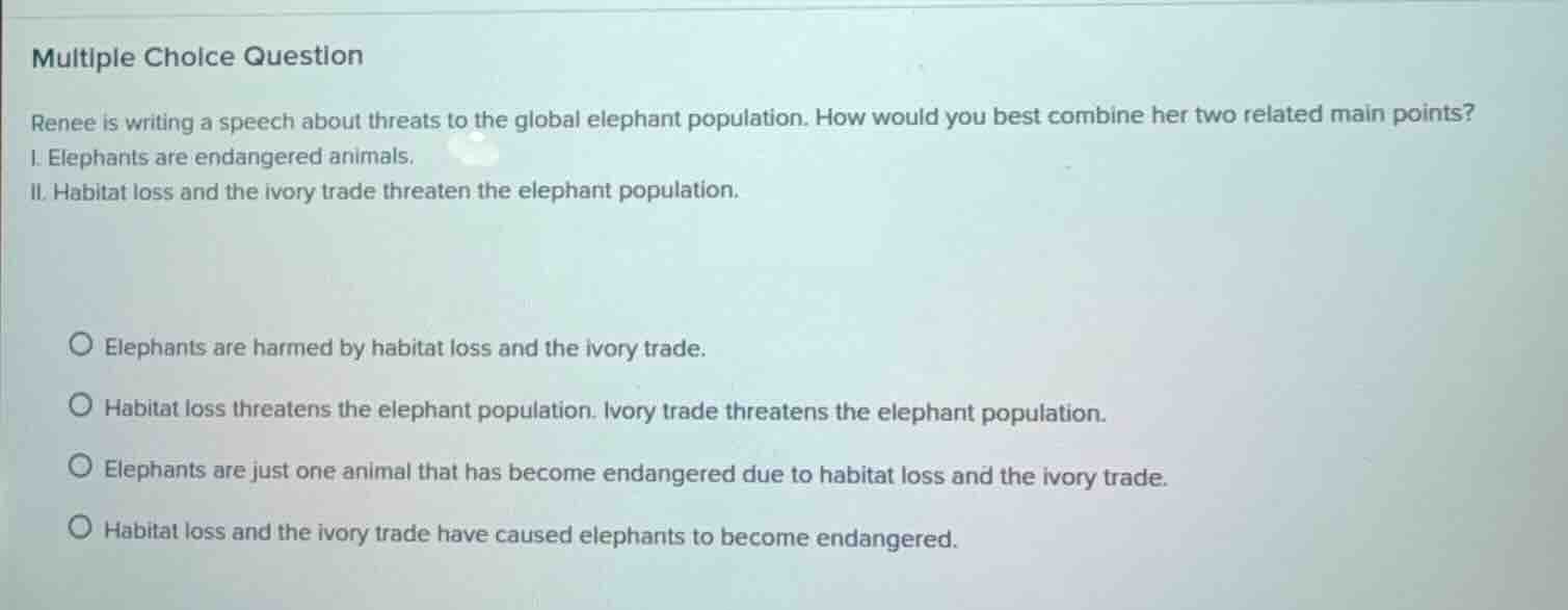 multiple choice question renee is writing a speech about threats to the…