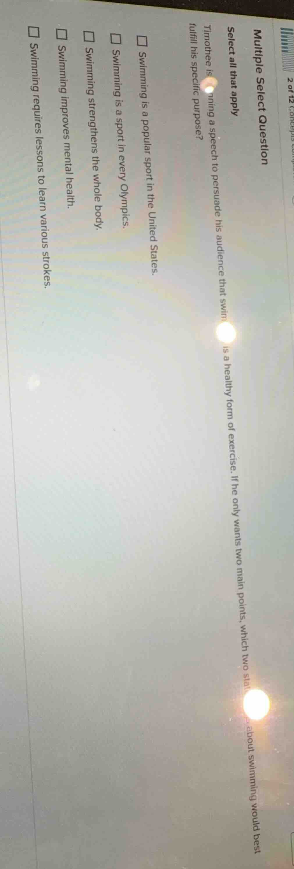 multiple select question select all that apply timothee is nning a spee…