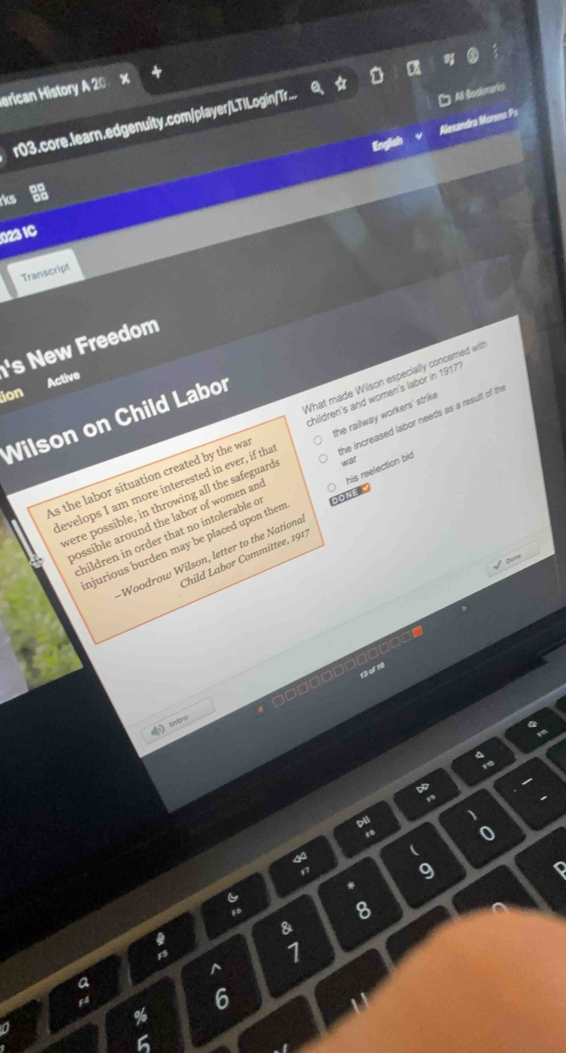 wilson on child labor as the labor situation created by the war develop…